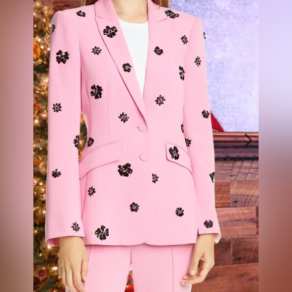 cinq a sept Jackets & Blazers - Cinq à Sept Pink Blazer with Black Floral Accents Sz 6